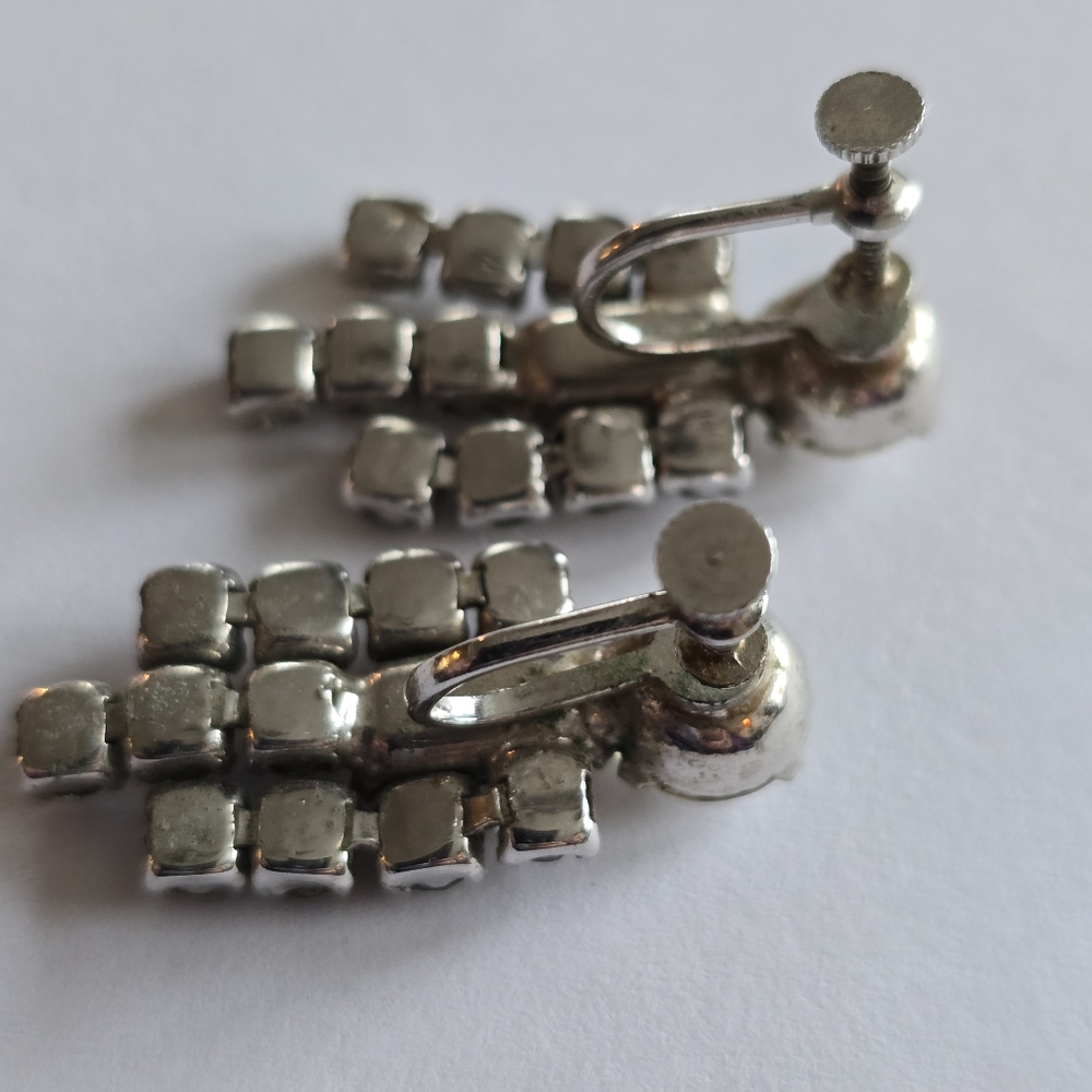 Vintage earrings Sparkly rhinestones old Hollywood glam prom black tie formal - Picture 6 of 11